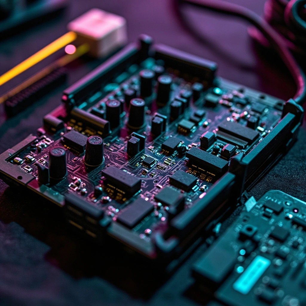 A mechanical keyboard PCB during teardown, hot-swap sockets and removed diffuser visible.