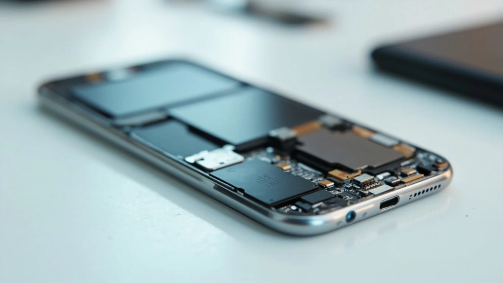 Teardown photograph of a flagship smartphone with its back cover removed.